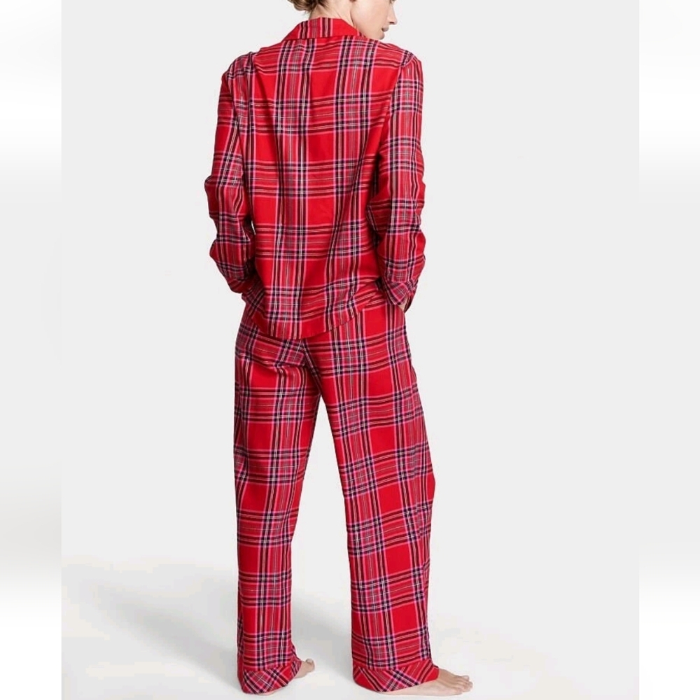 Victoria's Secret Flannel Long Pajama Set Women's M Red Black Holiday Retro Y2K - Picture 7 of 15